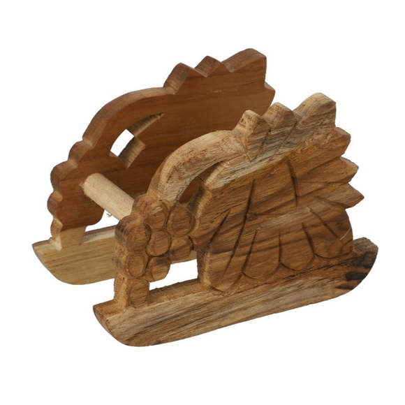 NWT Set of 6 Handcrafted Teak Wood Coasters with Hand Carved Stand - Picture 6 of 9